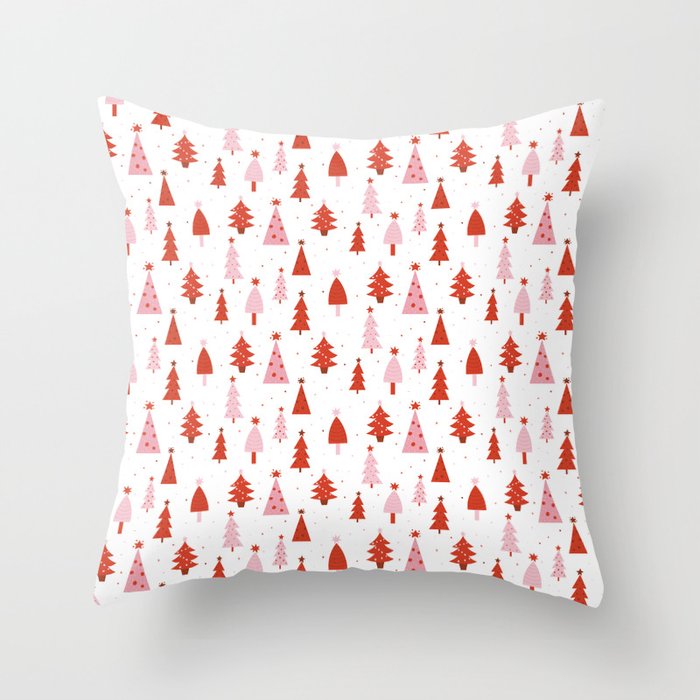 Very Merry Christmas Trees - Red Throw Pillow