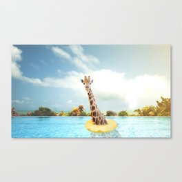 The giraffe is swimming in the pool Canvas Print