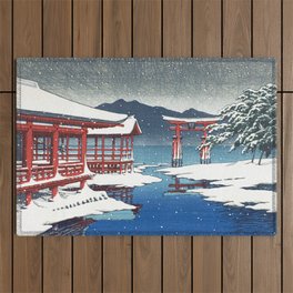 Kawase Hasui, Miyajima Shrine In Snow - Vintage Japanese Woodblock Print Art Outdoor Rug