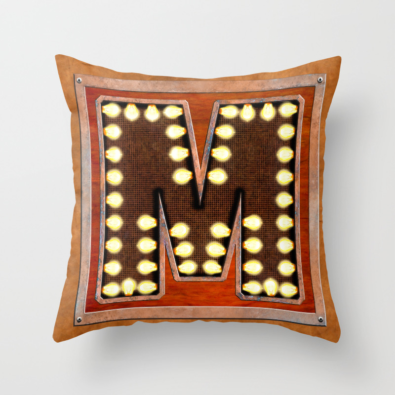 Monogram Letter M Vintage Style Lighted Sign Throw Pillow By Marktisdale Society6