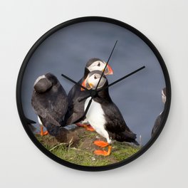Watercolor Bird, Atlantic Puffins 02, Westman Islands, Iceland Wall Clock