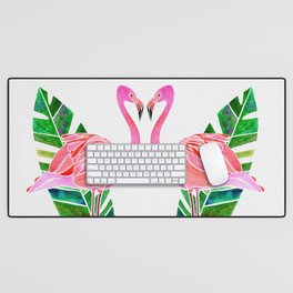 Flamingo and Banana Leaf Desk Mat