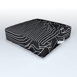 Black and white illustration - sound wave graphic Outdoor Floor Cushion | White, Cool, Electronic, Graphicdesign, Black, Drawing, Lines, Sound, 80S, Style 