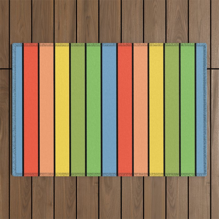 Bold Colorful Retro Abstract Striped Pattern Outdoor Rug