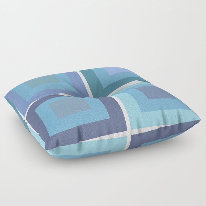Phoebe - Colorful Minimal Classic Geometric 90s Square Art Design Pattern in Blue  Floor Pillow
