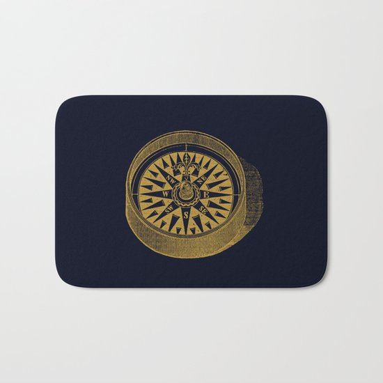 The golden compass I- maritime print with gold ornament Bath Mat