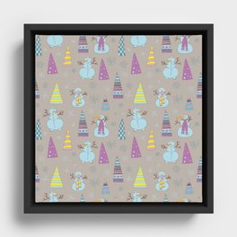 Snowmen with Christmas trees Framed Canvas