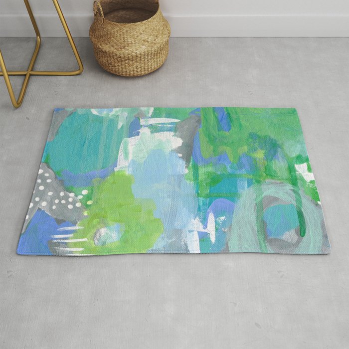 Green And Blue Abstract Art Turquoise Gray Blue White Painting Green Artwork Rug By Jilllambert Society6
