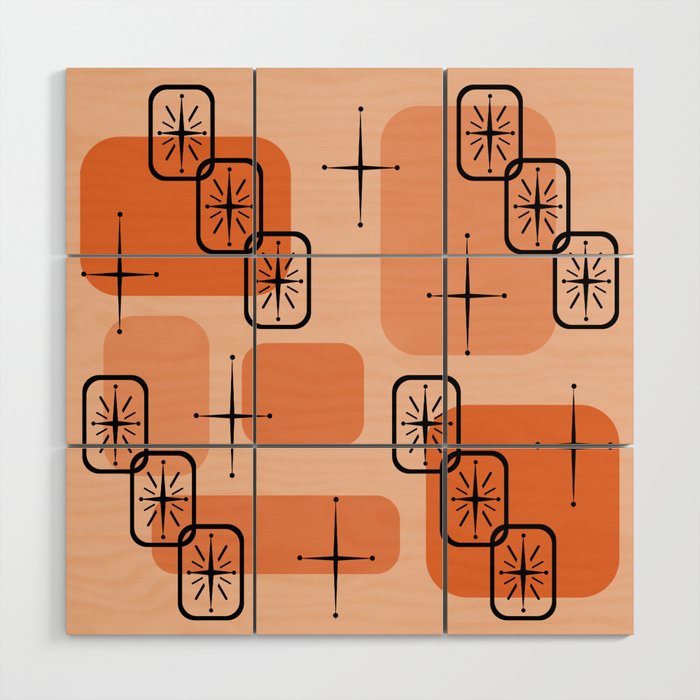 Mid Century Modern Sputnik Cards Orange Wood Wall Art