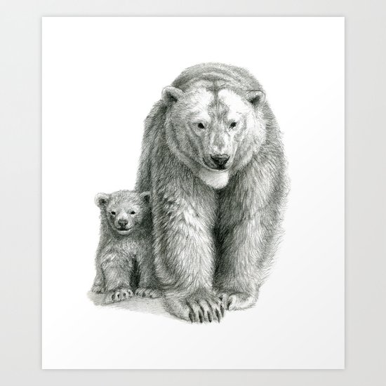 Polar bear and cub SK041 Art Print