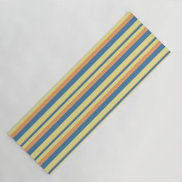 [ Thumbnail: Brown, Blue, and Tan Colored Striped/Lined Pattern Yoga Mat ]