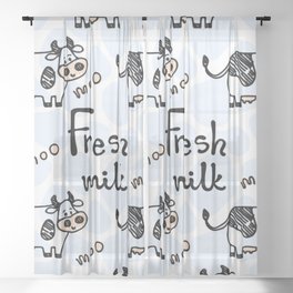 Vector Smiling Standing Cow Pattern On Sheer Curtain