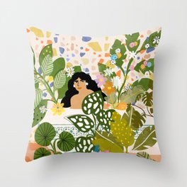 Bathing with Plants Throw Pillow