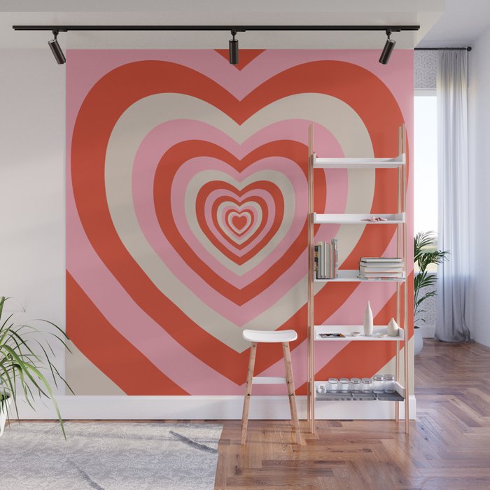 Lovecore Retro Heart Aesthetic  - Pink, Orange, Red - Valentine's Day  Wall Mural