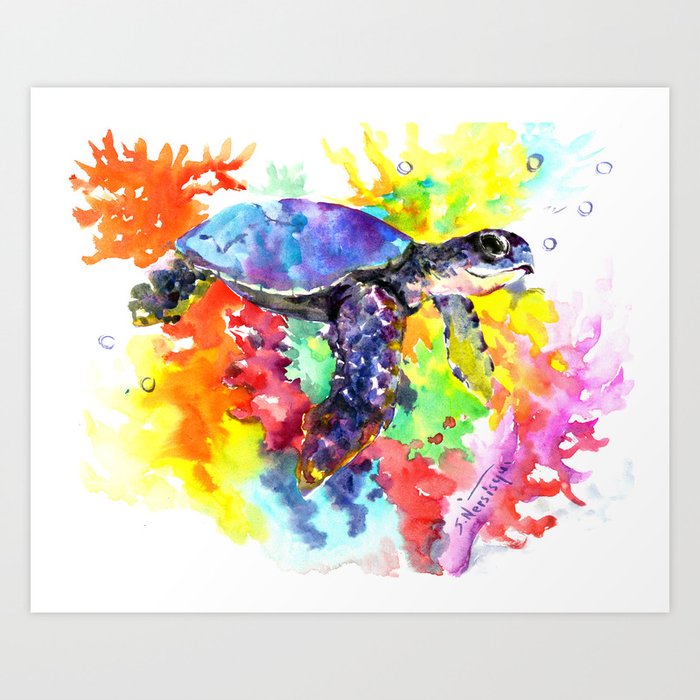 Sea Turtle In Coral Reef Design Sea World Colorful Coral Sea