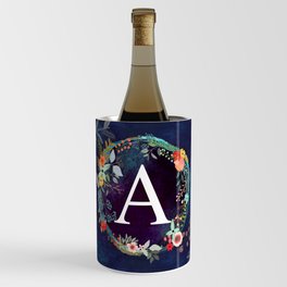 Personalized Monogram Initial Letter A Floral Wreath Artwork Wine Chiller