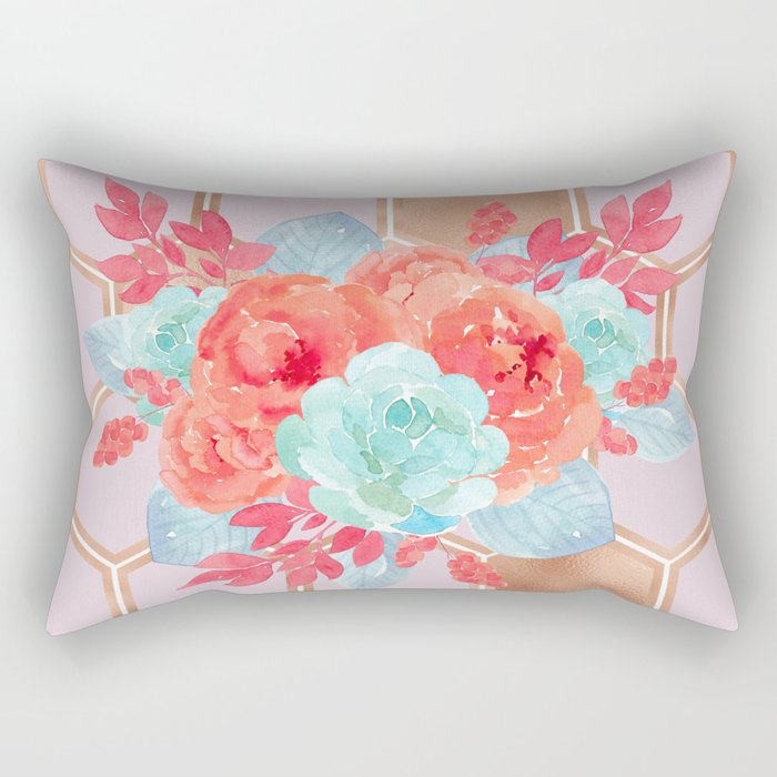 Blush pink hexagons succulent bouquet Rectangular Pillow