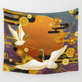 Japanese traditional crane bird and chrysanthemum pattern Wall Tapestry