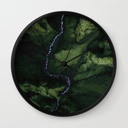 Flowing River in a green mountain valley in Iceland from above – Landscape Photography Wall Clock