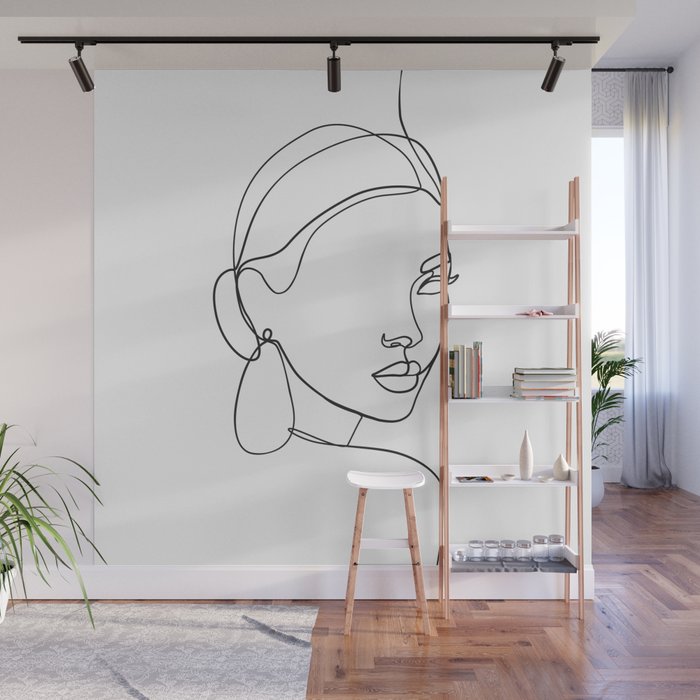 Abstract woman face line drawing Wall Mural
