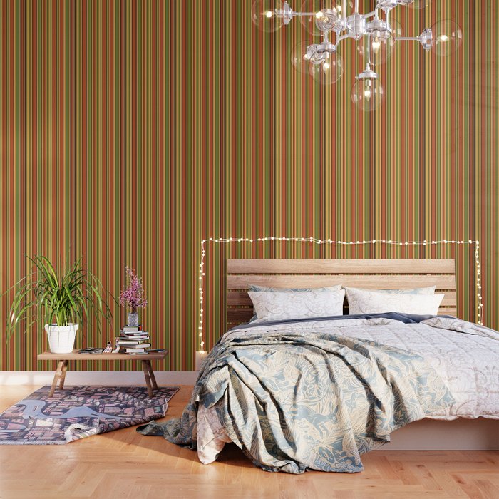 Retro Stripes - Mid Century Modern 50s 60s 70s Pattern in Green, Orange, Yellow, and Brown Wallpaper