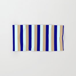 [ Thumbnail: Tan, Dark Blue & Light Cyan Colored Lines Pattern Hand & Bath Towel ]