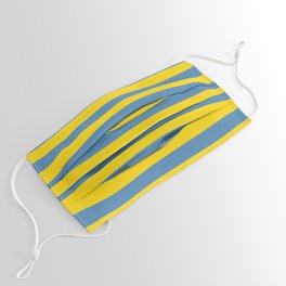 [ Thumbnail: Yellow and Blue Colored Stripes/Lines Pattern Face Mask ]