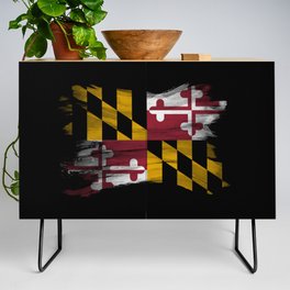 Maryland state flag brush stroke, Maryland flag background Credenza