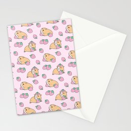 Pink Strawberries and Guinea pig pattern Stationery Cards