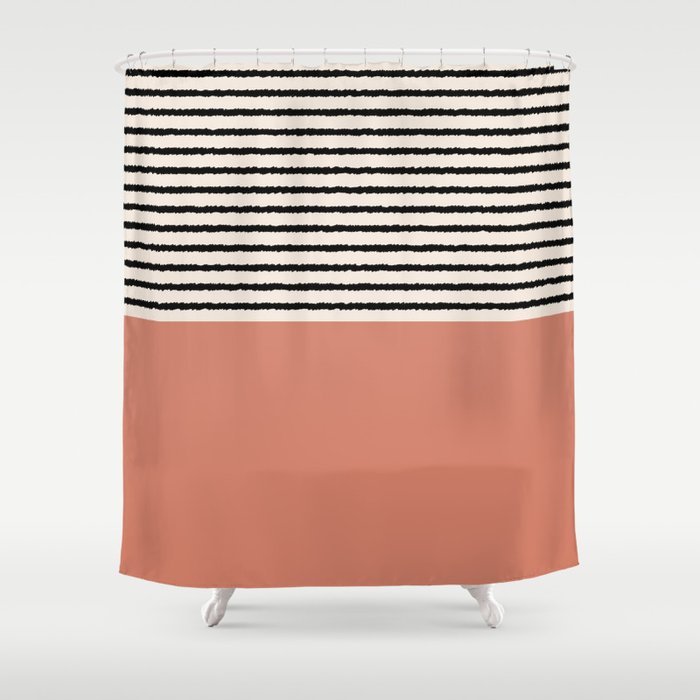 Texture - Black Stripes Dustpink Shower Curtain