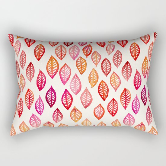 Watercolor Leaf Pattern in Autumn Colors Rectangular Pillow