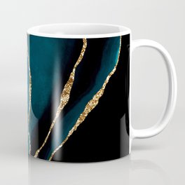 Teal Blue And Gold Glitter Sparkle Veins Agate Coffee Mug