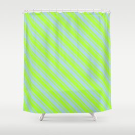 [ Thumbnail: Light Green and Light Blue Colored Lines Pattern Shower Curtain ]