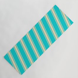 [ Thumbnail: Dark Turquoise and Tan Colored Stripes/Lines Pattern Yoga Mat ]