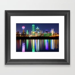 A very colorful Dallas Skyline with an impressive reflection Framed Art Print