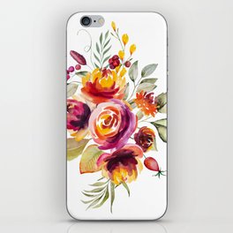 Watercolor autumn bouquet made of flowers and leaves isolated iPhone Skin