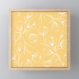 white & yellow flower pattern Framed Mini Art Print