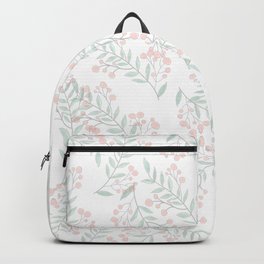 Coral Green Foliage Berries Greenery Plant  Backpack | Handpainted, Watercolor, Eclectic, Foliage, Coral, Plant, Berries, Greenfoliage, Greenery, Berriespattern 