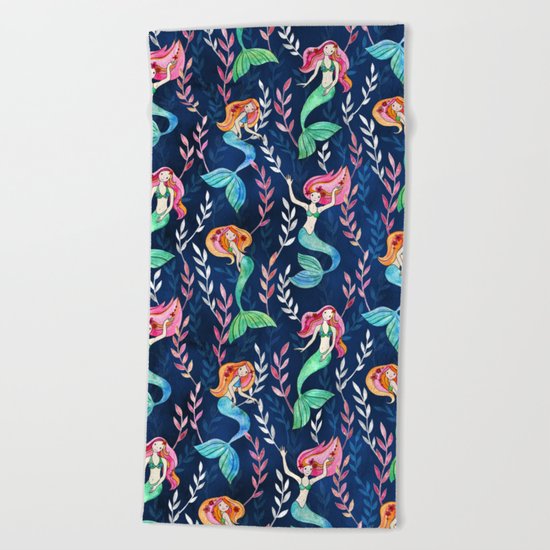 Merry Mermaids in Watercolor Beach Towel