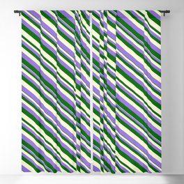 [ Thumbnail: Purple, Dark Green, and Light Yellow Colored Stripes Pattern Blackout Curtain ]