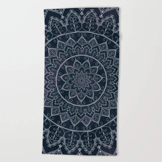 Blue Textured Lace Mandala Beach Towel