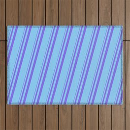 [ Thumbnail: Medium Slate Blue & Light Sky Blue Colored Stripes Pattern Outdoor Rug ]