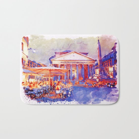 The Pantheon Rome Watercolor Streetscape Bath Mat