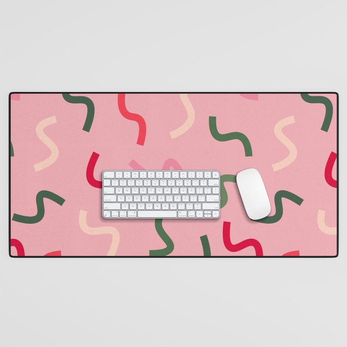 Colourful Squiggly Lines - Christmas Palette - Pink Desk Mat