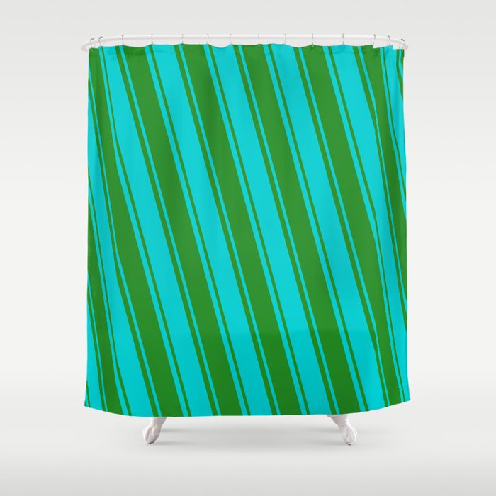 Dark Turquoise and Forest Green Colored Stripes Pattern Shower Curtain