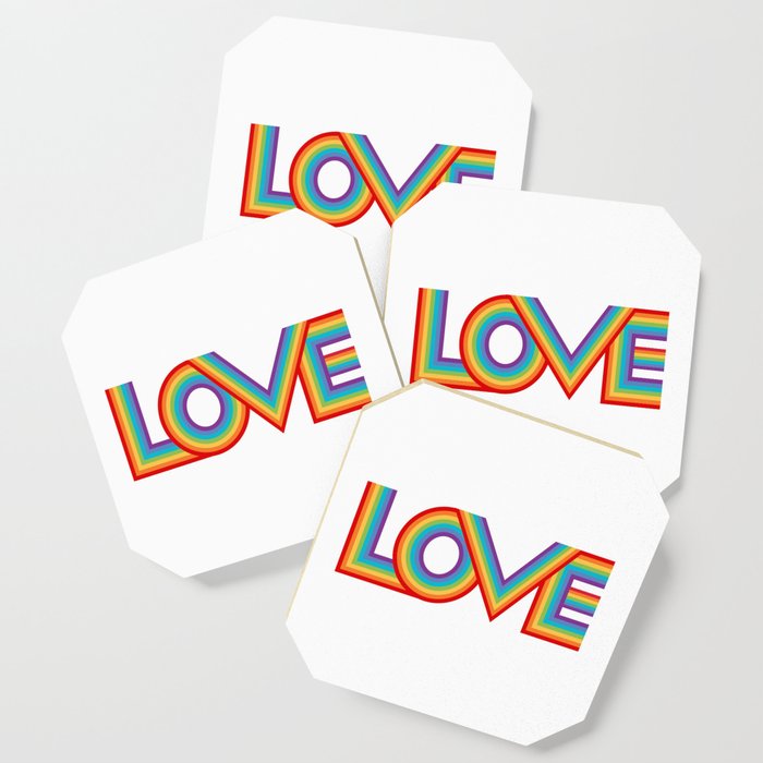 Love in Rainbow Stripes on White Coaster