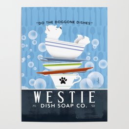 Westie west highland terrier dish soap dishes kitchen decor doggone dishes Poster