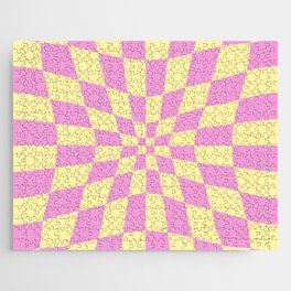 Distorted Groovy Strawberry Banana Gingham Jigsaw Puzzle