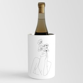 Minimal Line Art Woman with Flowers Wine Chiller