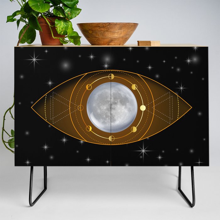 Third eye moon phases esoteric spiritual symbol gold Credenza